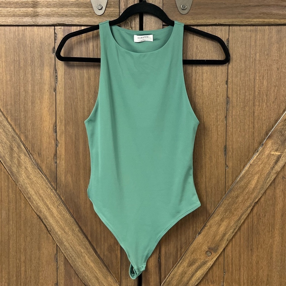 Babaton Contour 90s High Neck Contour Bodysuit Green Size Small - Picture 2 of 6